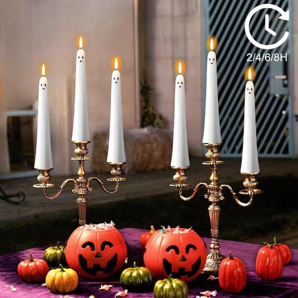 2 Pcs Halloween Ghost Candles LED Flameless, Real Wax with Remote Control, Timer, and Flickering 3D Wick 2pcs