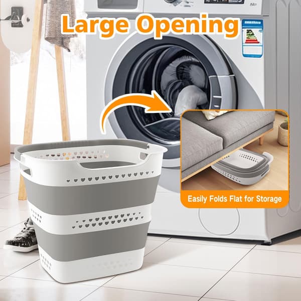 2-pack Foldable Laundry Basket 42 L Plastic with Handles, Space-Saving Laundry Hamper for Home, Bathroom, and Laundry Room Light grey