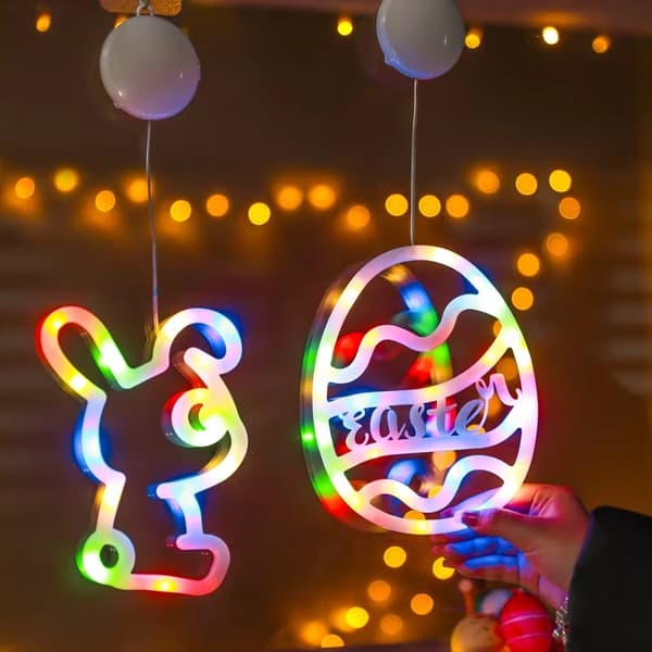 Easter Decoration LED Lights with Eggs and Rabbits – Battery-Powered Light String for Windows, Home, and Festive Atmosphere Warm White Rabbit