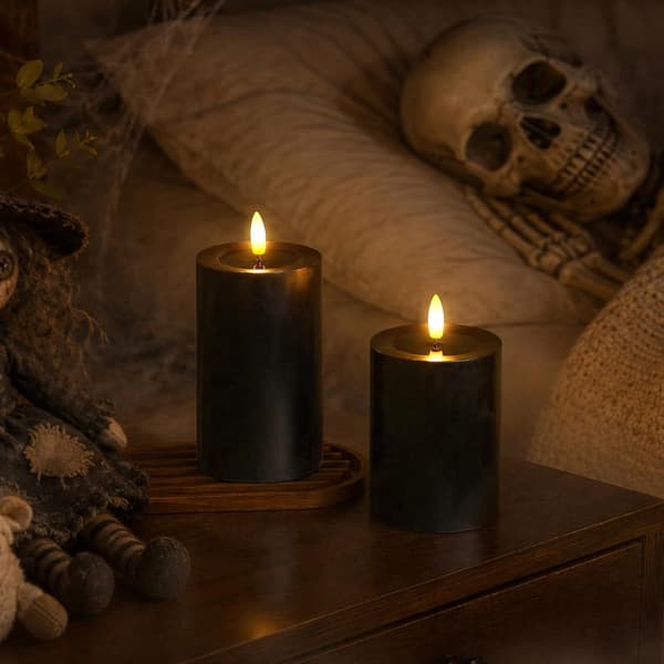 3-pack Black Halloween Flameless LED Pillar Candles with Flickering Effect, Remote Control and 2/4/6/8H Timer 3pcs