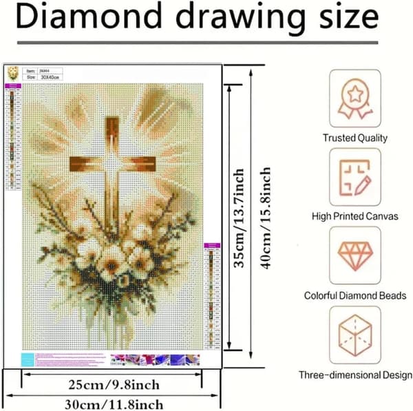 Kristent Kors Diamantkunst - Religiøs 5D Maleri 30x40 cm DIY