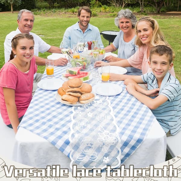 Easter Table Runner 183x33 cm - FainFun Easter Table Runner with Rabbit Motif, Spring Decoration for Dining Table Home Party Pink