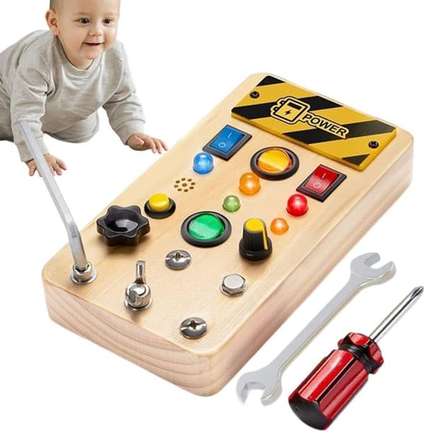 Activity Board Wood | Sensory Toy Board with Light Switch, Educational Play for Children