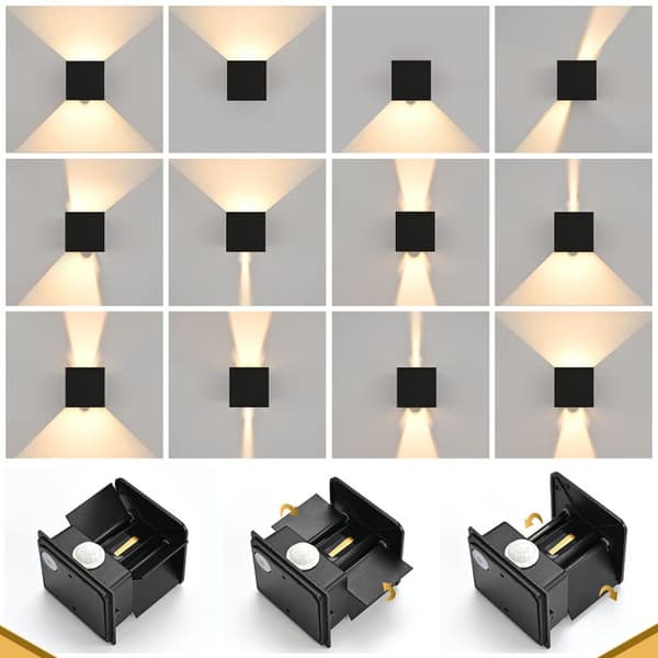2-pack 12W LED Indoor/Outdoor Wall Lights, 3000K Warm White, IP65, Motion Sensor, Adjustable Light Angle
