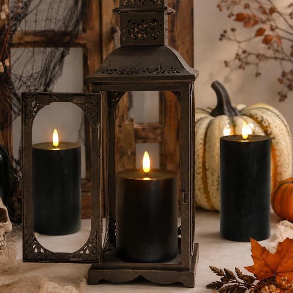 3-pack Black Halloween Flameless LED Pillar Candles with Flickering Effect, Remote Control and 2/4/6/8H Timer 3pcs