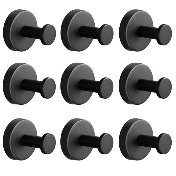 9-pak vægkroge til håndklæder, rustfrit stål, badeværelse, sort mat, robust design