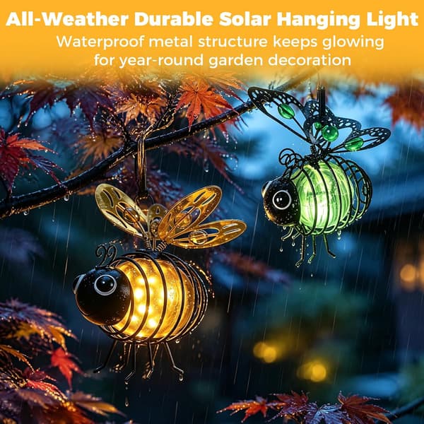 1/2-pack Hanging Solar Bee Light, Waterproof LED Garden Lighting for Garden, Patio, Balcony and Yard Red 2-PACK