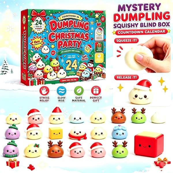Julekalender 2026, 24 Squishies – Squishy klemmelegetøj med slow-rise effekt, fidget-legetøj og søde juleoverraskelser