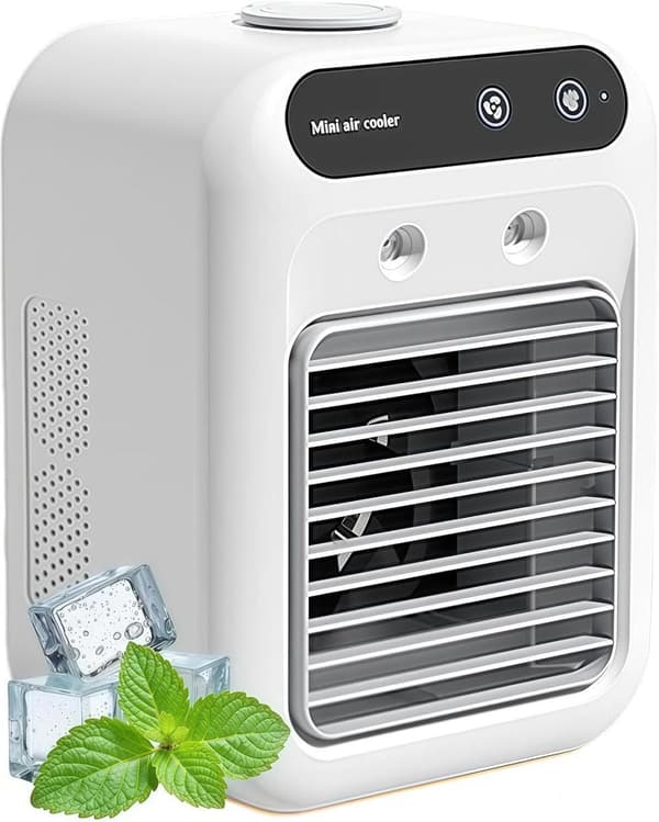 USB Genopladelig Mini Aircondition, Bærbar Ventilator, Bordventilator til Hjem og Kontor, Mini AC