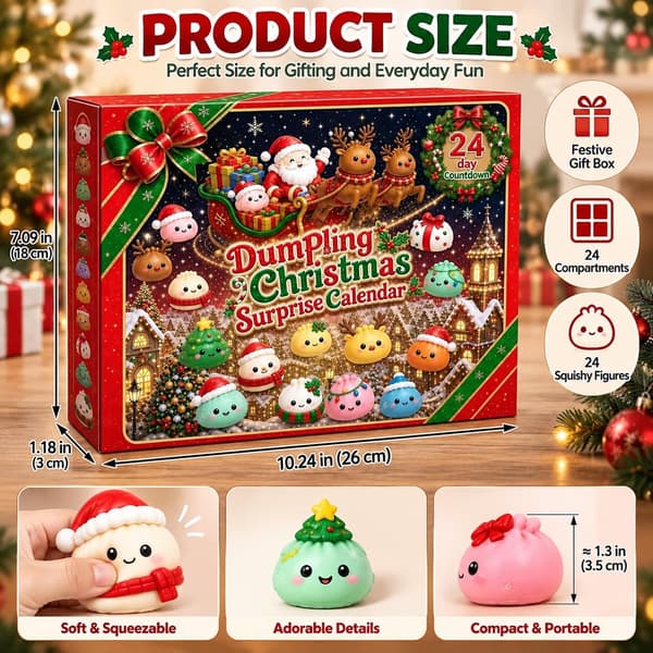 Julekalender 2026 med 24 Mini Squishies, Julekalender med Bløde Klemmelegetøj, Sensorisk Fidgetlegetøj og Julegave