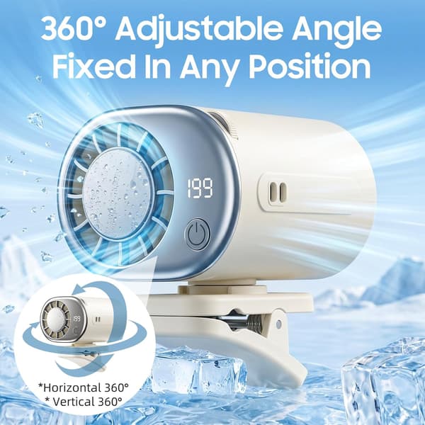 Bil Clip-On Aircondition Ventilator med LED Display, 360° Justerbar, 199 Hastigheder, Bærbar Køleventilator til Biler Grey