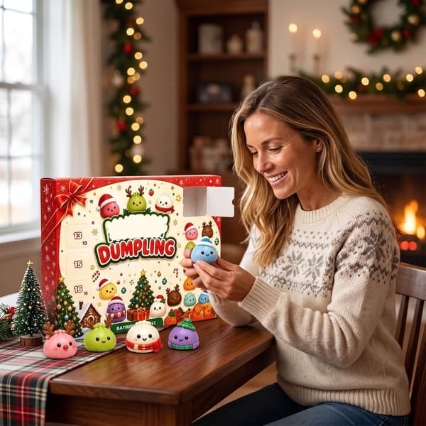Julekalender 2026 med 24 Mini Squishies, Festlige Julefigurer, Sensorisk Fidgetlegetøj og Julegave til Voksne