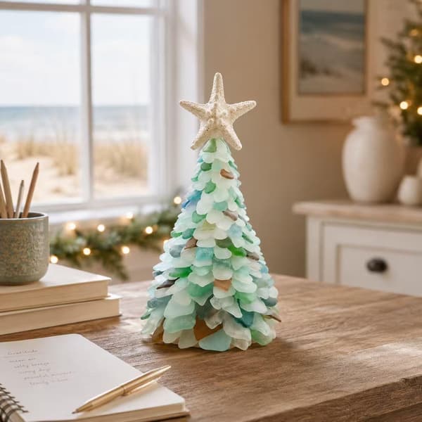 DIY Sea Glass Christmas Tree 15 cm, Creative Craft Kit with Beads, 3D Christmas Decoration for Table and Shelf E