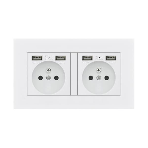 1/2pcs Wall Socket Dual USB 16A 110-250V – Built-in Power Outlet White for Home and Office 1-Pack