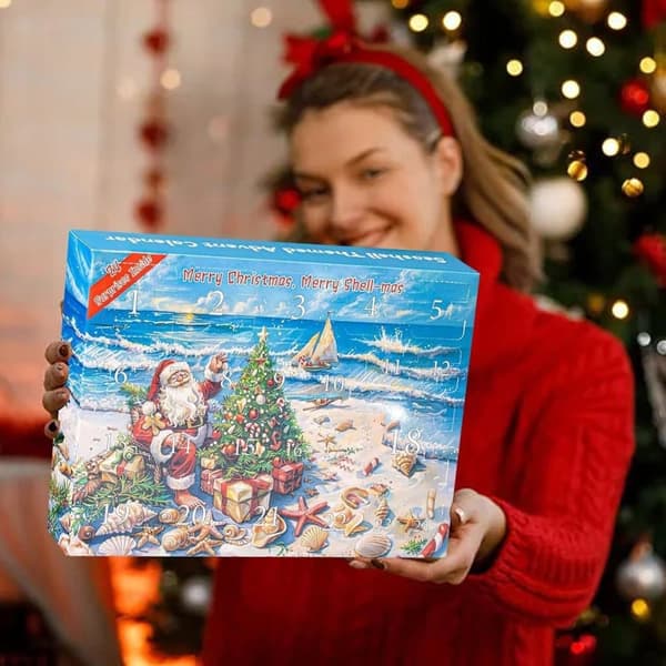 Adventskalender Seashell 2025 Julkalender 24 dagar med snäckor och strandtema dekorationer