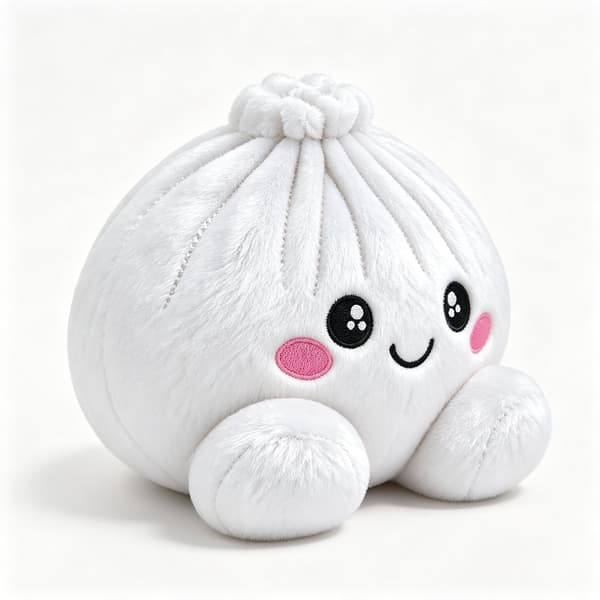 Dumpling Squishy i blødt plys, 15 cm, klemmelegetøj og fidget-legetøj i dumpling-form med dampkoger, hvid