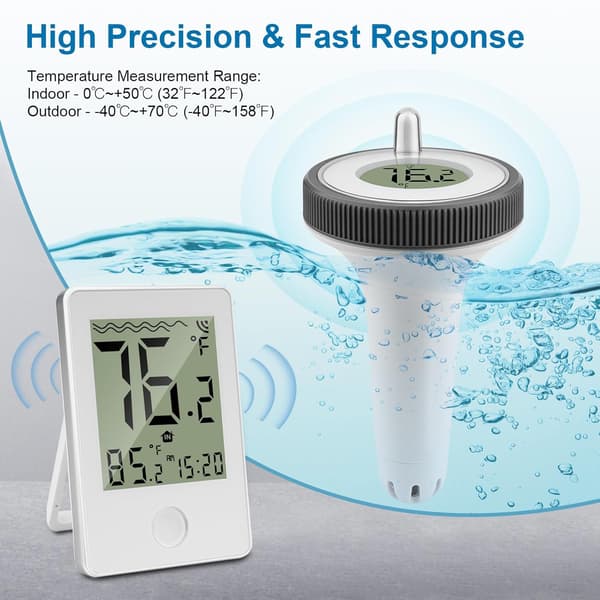 Trådlös pooltermometer, flytande digital vattentermometer, IP67 vattentät för pool, damm, spa White