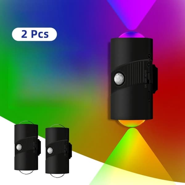 Genopladelig RGB LED Natlampe med Bevægelsessensor – 1/2-pak Sensorlampe Black 2 PCS