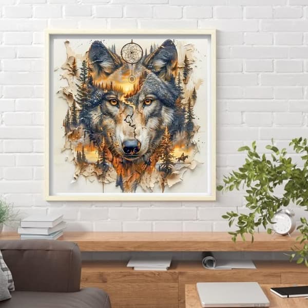 Diamantmålning – 5D Rund Full Drill DIY Varg Konstkit Present & Väggdekoration – 35×35 cm