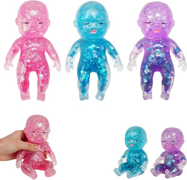 3 st Glitterdocka Stressboll, Sensorisk Fidget för Stresslindring
