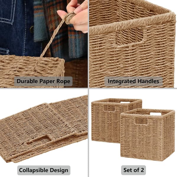 2-pack Woven Storage Baskets, Foldable Storage Boxes 24x24x24/27x27x27 cm, Braided Baskets for Home & Wardrobe Camel 27x27x27cm
