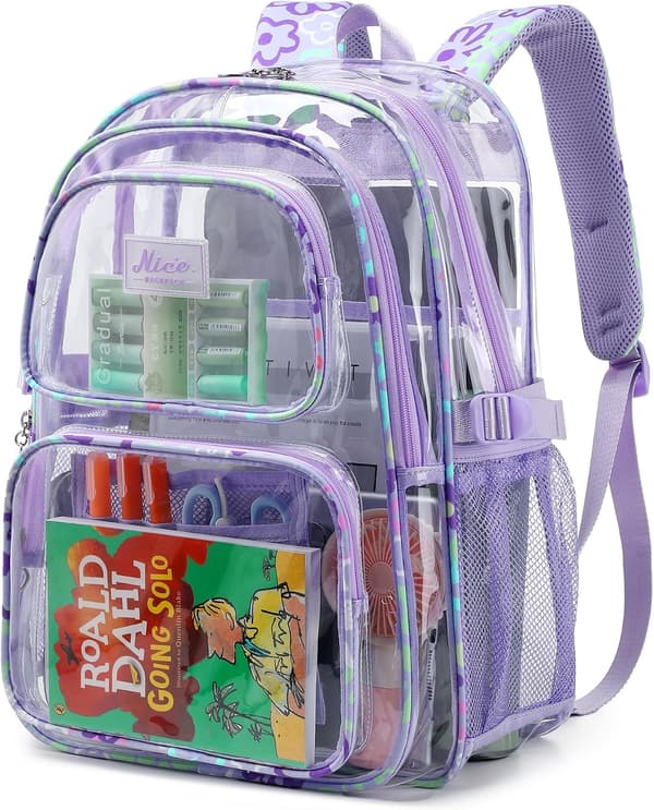 Transparent Backpack for Girls, Clear School Backpack for Kids, Practical and Durable School Bag 45x32x17 cm Beige