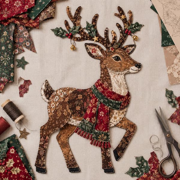 DIY Christmas Patchwork, Pre-cut Fabric Pieces for Handmade Christmas Decoration, Creative Sewing Project for the Home Christmas Reindeer