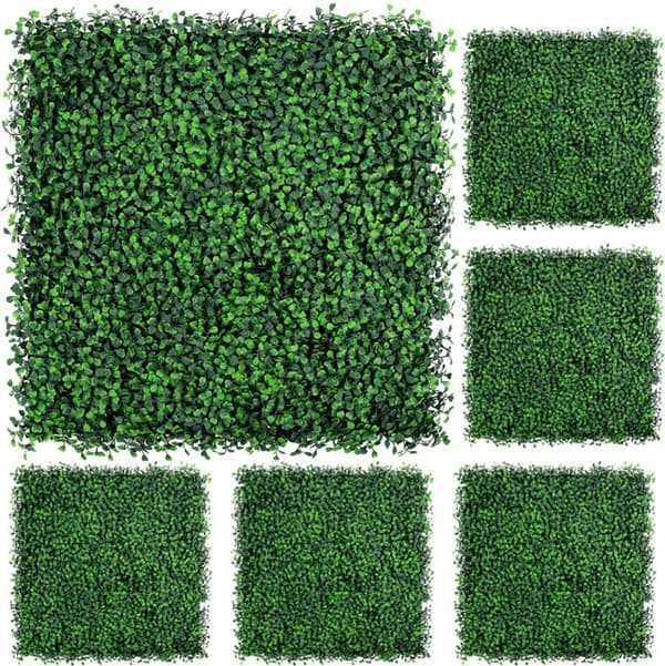 6-pack konstgräsväggpaneler, buxbomimitation, solskyddad, insynsskydd, 25x25 cm, utomhusvägg