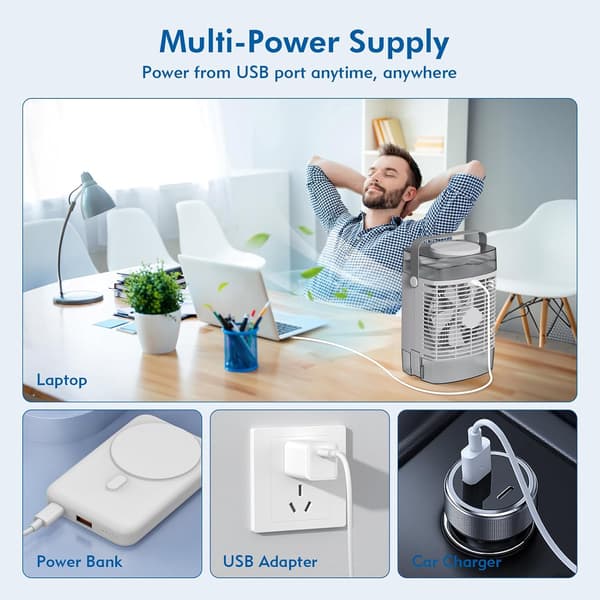 Bärbar luftkonditionering, 3-i-1 mini AC-enhet, 1000 ml vattentank, 2/4/6H timer, USB-kylfläkt för sovrum och kontor