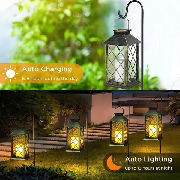 34 cm solcellelygte til udendørs brug med LED-lys effekt som stearinlys, hærdet glas, vandtæt til have og altan Bronze 1-PACK