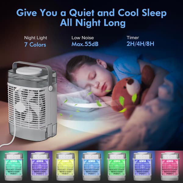 Bärbar luftkonditionering, 3-i-1 mini AC-enhet, 1000 ml vattentank, 2/4/6H timer, USB-kylfläkt för sovrum och kontor
