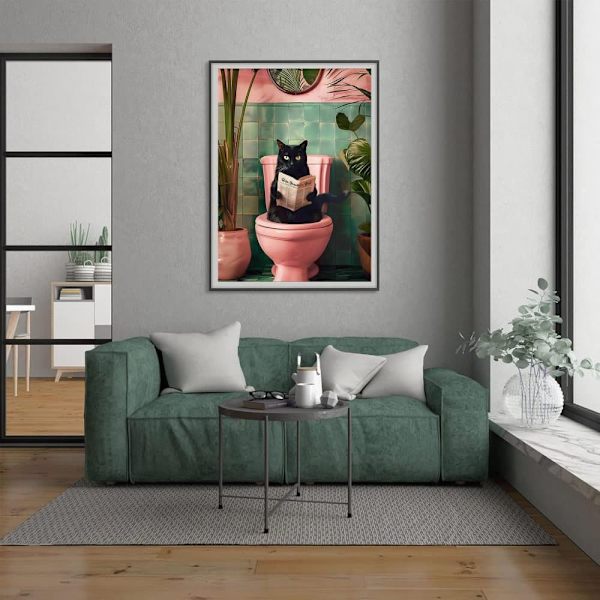 5D Sort Kat Diamantmaleri Diamond Art Kit til Voksne, Fuld Drill, 30x40cm