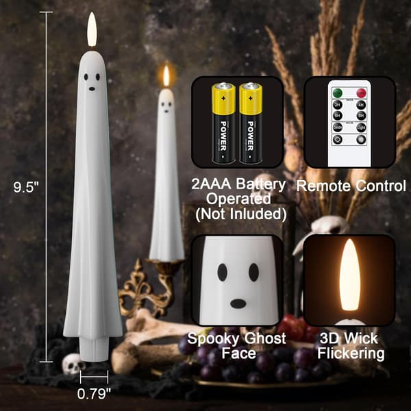 2 Pcs Halloween Ghost Candles LED Flameless, Real Wax with Remote Control, Timer, and Flickering 3D Wick 2pcs