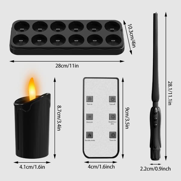 12-pack Rechargeable Flameless LED Tea Lights with Charging Base, Remote Control, and Timer for Halloween and Home Brown&Black Remote