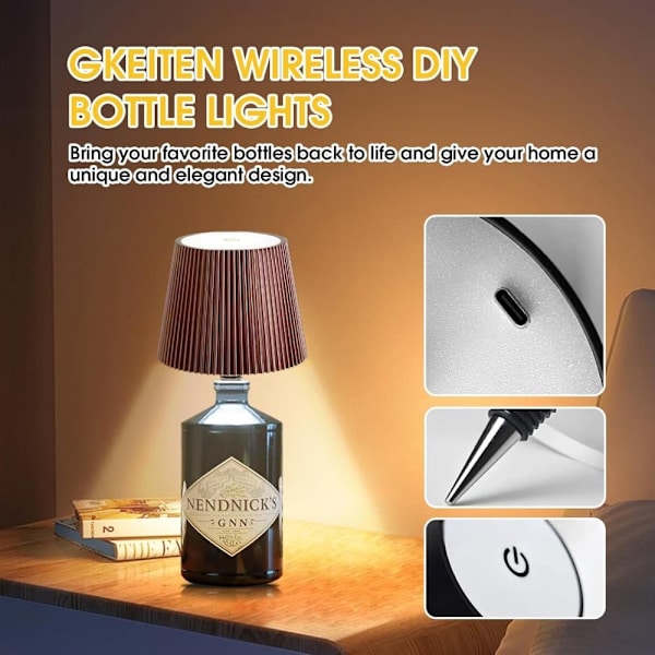 Rechargeable Bottle Lamp Shade with LED and 3 Light Modes