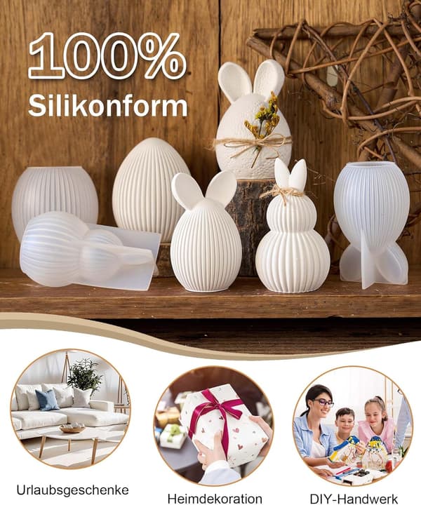 4-pakke silikoneforme påskehare og påskeæg – silikoneforme til stearinlys, gips og sojavoks DIY påskedekoration