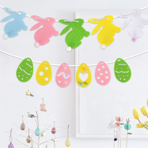 Easter Garland Felt Decoration - Easter Decoration with Easter Bunny, Easter Eggs & Carrot Hanging Window Decoration for Home School