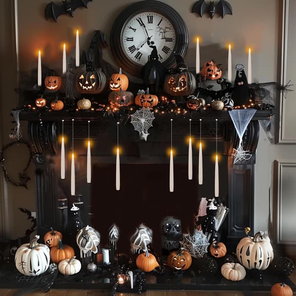 24 Pcs Floating LED Candles with Wand and Remote Control, 6/18 h Timer, Warm Flickering Light for Halloween 24pcs