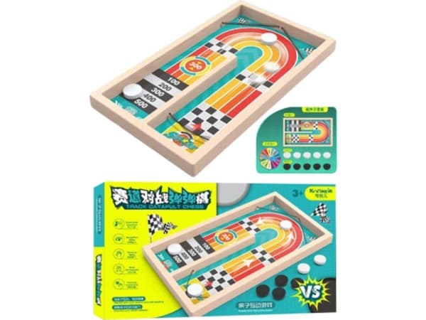 Sling Puck Bordsspel i Trä – Snabbt 2-Spelarspel för Familj & Barn Bouncing Chess