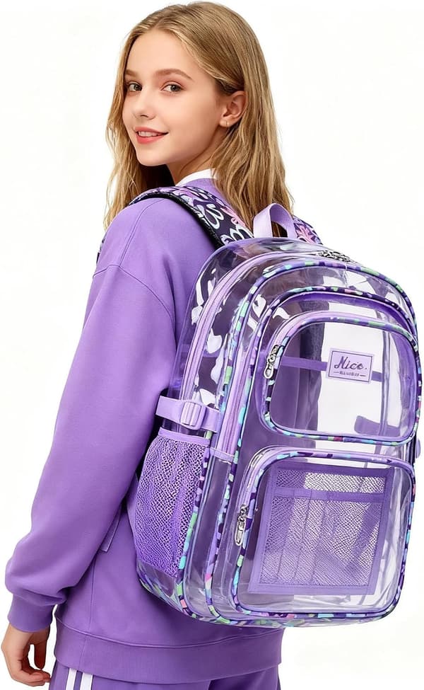 Transparent Backpack for Girls, Clear School Backpack for Kids, Practical and Durable School Bag 45x32x17 cm Black