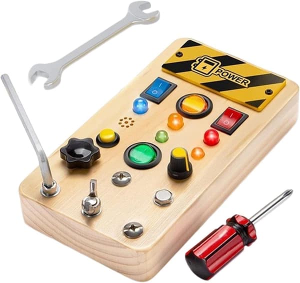 Activity Board Wood | Sensory Toy Board with Light Switch, Educational Play for Children