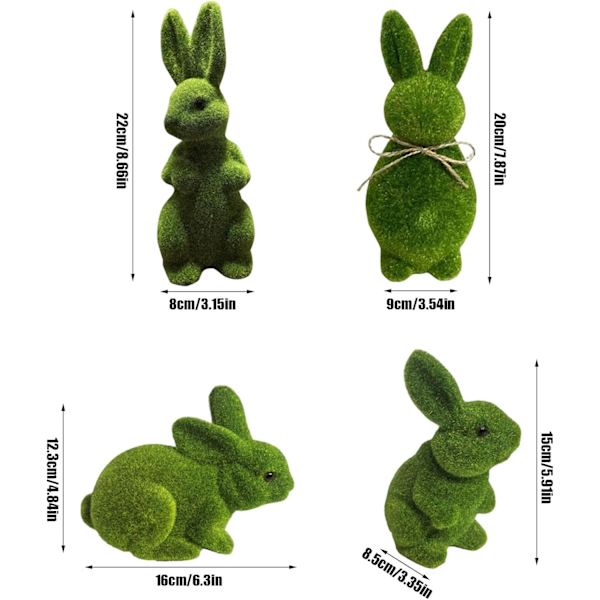 4-Pack Easter Bunny Figurines Flocked – Easter Decoration Rabbit Green, Easter Decor for Table, Shelf, Garden & Home