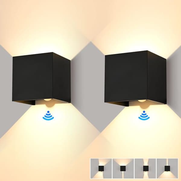 2-pack 12W LED Indoor/Outdoor Wall Lights, 3000K Warm White, IP65, Motion Sensor, Adjustable Light Angle