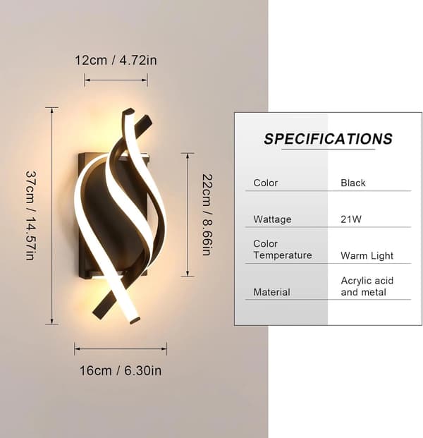 2-pack Modern LED Wall Sconce, Spiral Design, Warm White, Decorative Indoor Lighting, Elegant Design