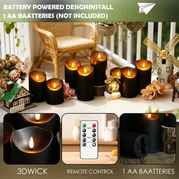 24-pack Black Flameless LED Pillar Candles with Remote Control and Timer, Battery Operated Candles with Flickering Flame for Home 24pcs