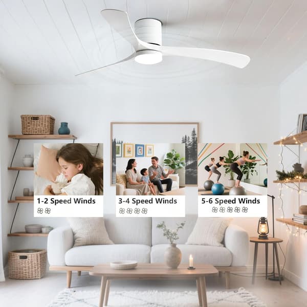 Ceiling fan with LED lighting 96/116 cm, remote control, 6 speeds, low profile, reversible DC motor, ABS blades White 116cm-Wall Control+3 Light Colors