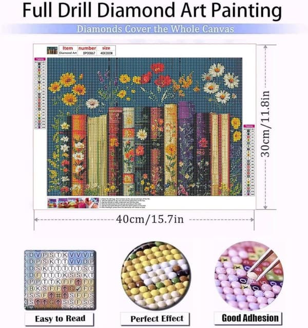 Diamantmålning & Diamantmålning – 5D Full Drill Böcker Tema, DIY Pärlmålning Heminredning Konst – 40×30 cm