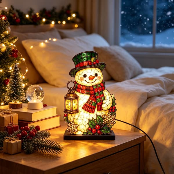 Snowman Christmas Decoration, Acrylic LED Night Light, USB Table Lamp with Warm Light for Home and Bedroom Snowman