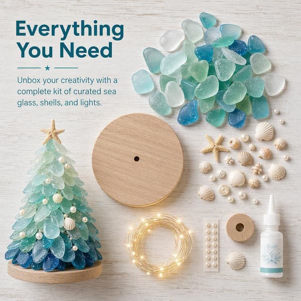 DIY Sea Glass Craft Kit, Ocean-Inspired Mosaic with Shells and Beads, Creative Christmas Decoration and Gift Nutcracker