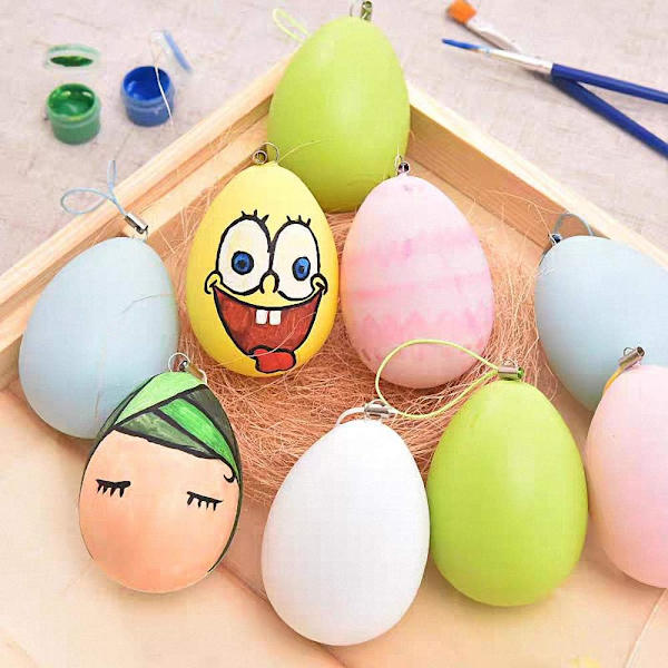 Plastic Easter Eggs 24-Pack – Hanging Easter Decorations Eggs for Easter Twigs DIY Crafts Home Easter Decoration White
